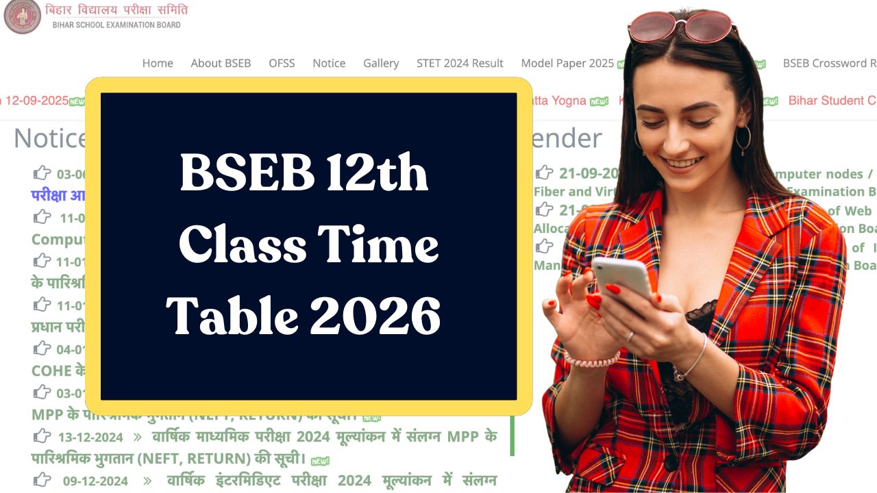 BSEB 12th Time Table 2026 - Bihar Board Inter Exam Dates